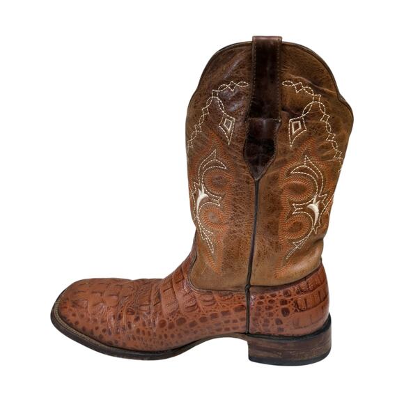 VTG Mens Unbranded Cowboy Alligator Print Square Toe Brown Boots Size 11.5 main image 7